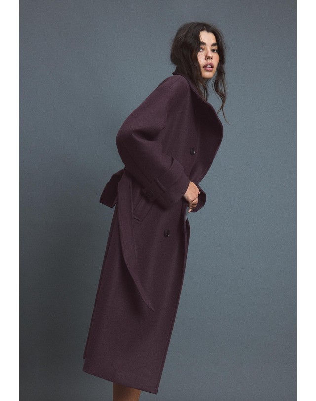 스트라디바리우스 스트라디바리우스 하이넥 더블버튼 벨트 롱 코트 5804/150/650 PURPLE 퍼플 착용컷