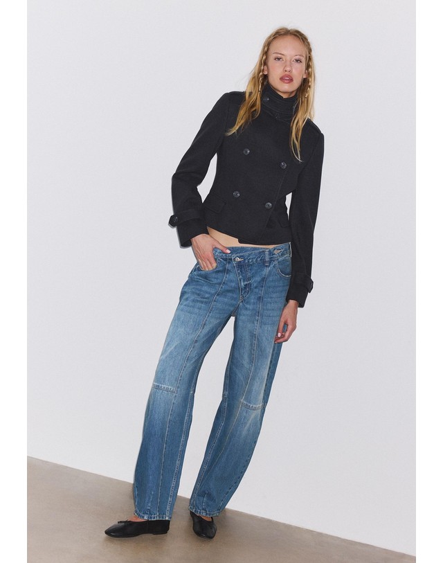 스트라디바리우스 스트라디바리우스 더블버튼 하이넥 숏 코트 8637/650/010 NAVY BLUE 네이비 착용컷