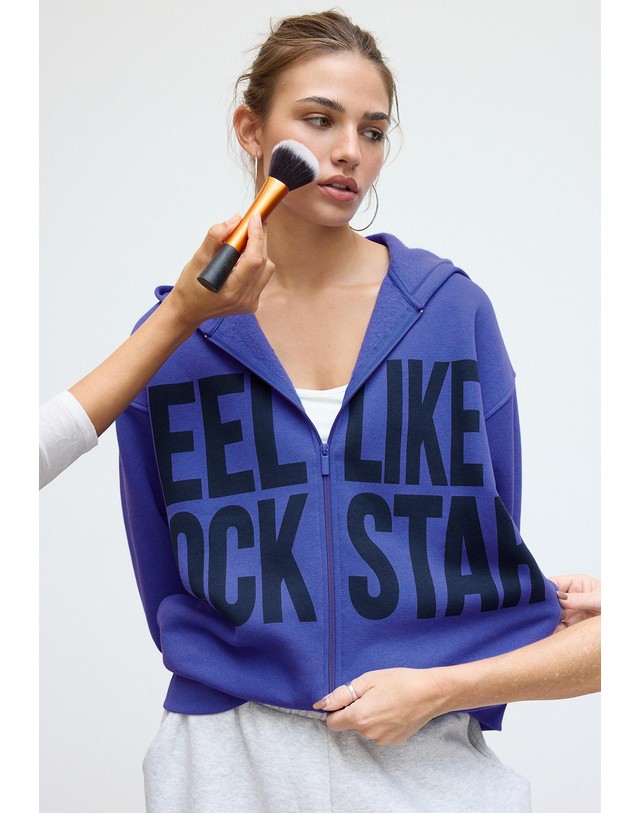 스트라디바리우스 스트라디바리우스 오버사이즈 프린트 후드 집업 8721/150/046 ELECTRIC BLUE 블루 착용컷