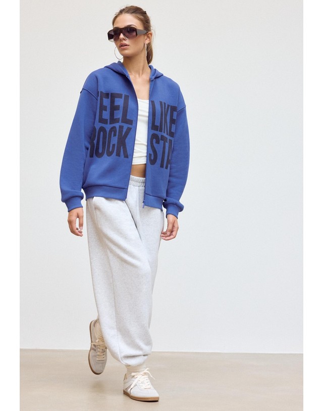스트라디바리우스 스트라디바리우스 오버사이즈 프린트 후드 집업 8721/150/046 ELECTRIC BLUE 블루 착용컷