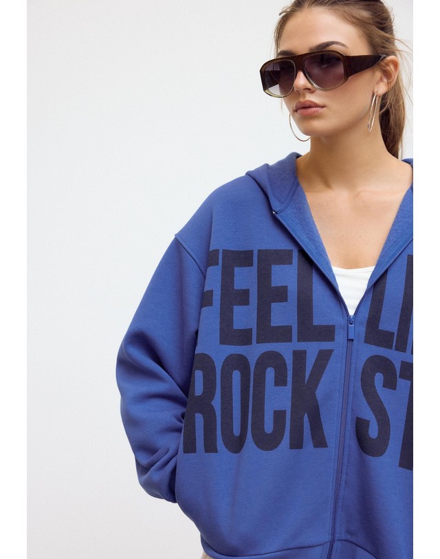 스트라디바리우스 스트라디바리우스 오버사이즈 프린트 후드 집업 8721/150/046 ELECTRIC BLUE 블루 착용컷