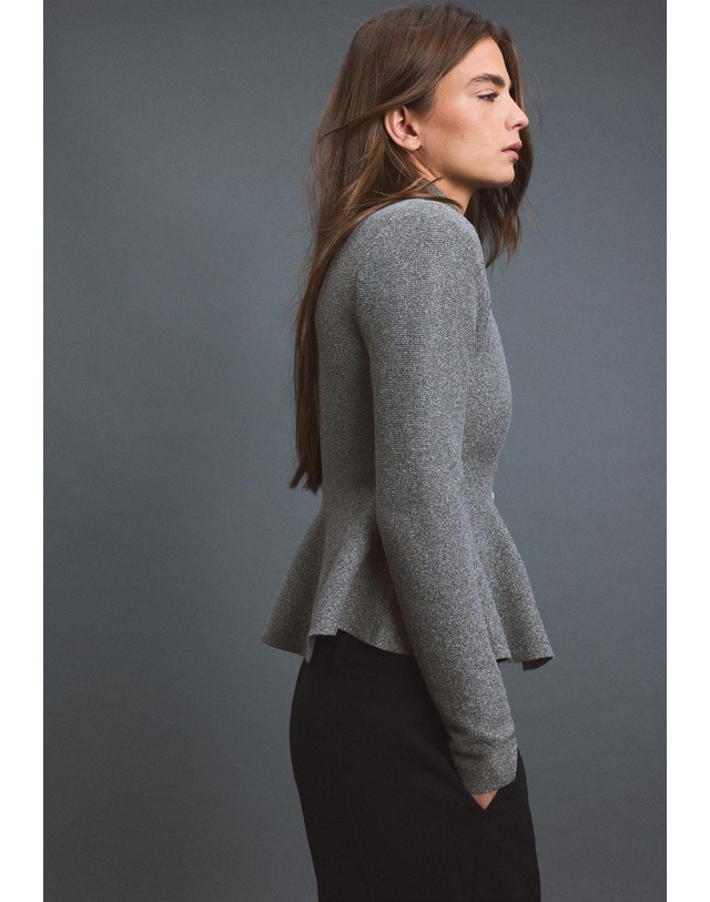 스트라디바리우스 스트라디바리우스 페플럼 집업 니트 스웨터 5078/411/250 CHARCOAL GREY 그레이 착용컷