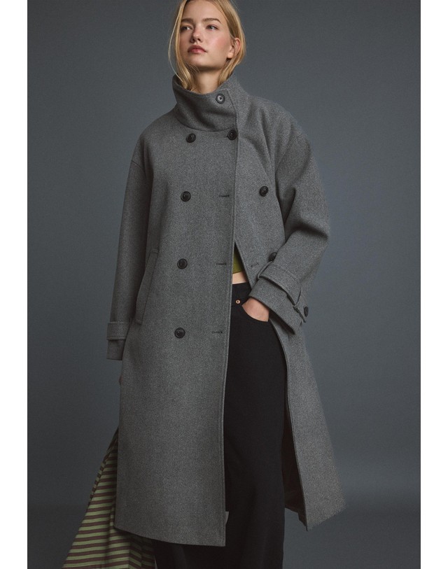 스트라디바리우스 스트라디바리우스 소프트 하이넥 벨트 롱 코트 5804/151/250 CHARCOAL GREY 그레이 착용컷
