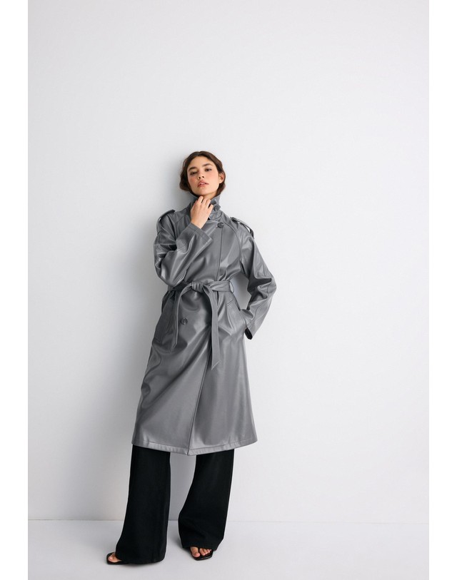 스트라디바리우스 스트라디바리우스 가죽 이펙트 롱 트렌치 코트 5830/128/250 CHARCOAL GREY 그레이 착용컷