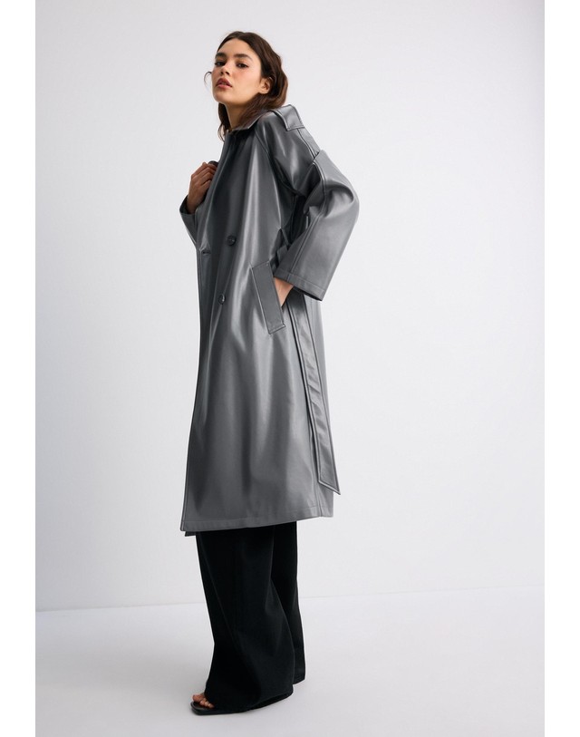 스트라디바리우스 스트라디바리우스 가죽 이펙트 롱 트렌치 코트 5830/128/250 CHARCOAL GREY 그레이 착용컷