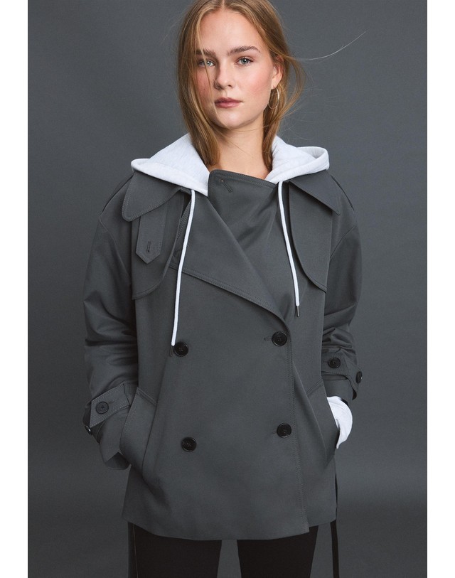 스트라디바리우스 스트라디바리우스 하이넥 더블 벨트 트렌치 코트 5842/137/250 CHARCOAL GREY 그레이 착용컷