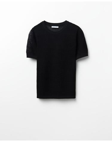 스페라 오픈워크 레이스 반팔 니트 탑 58240062222 NEGRO