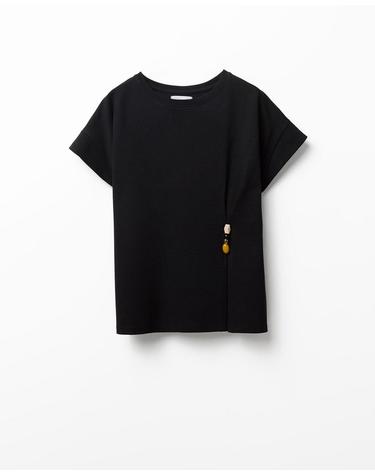 스페라 헤비 코튼 브로치 반팔 티셔츠 50662600308 NEGRO