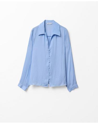 스페라 버튼 칼라 긴팔 블라우스 58320208927 410 AZUL CLARO