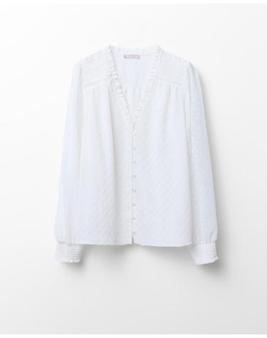 스페라 플루메티 브이넥 긴팔 블라우스 58322200179 BLANCO