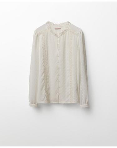 스페라 플루메티 러플넥 블라우스 58322200138 BLANCO