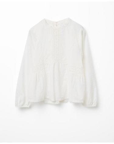 스페라 플루메티 자수 페플럼 블라우스 50662300131 BLANCO