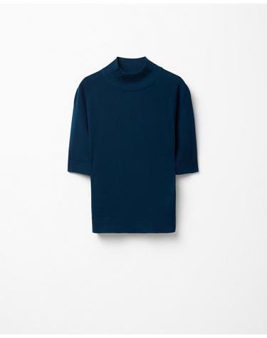 스페라 베이직 하이넥 반팔 니트 티셔츠 58240062818 430 AZUL OSCURO