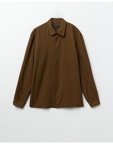 스페라 라이오셀 플레인 긴팔 셔츠 56120340676 730 CAMEL