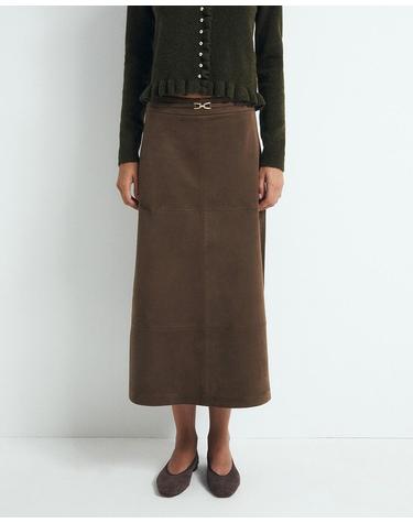 스페라 벨트 스웨이드 이펙트 미디 스커트 58315100196 VISON OSCURO