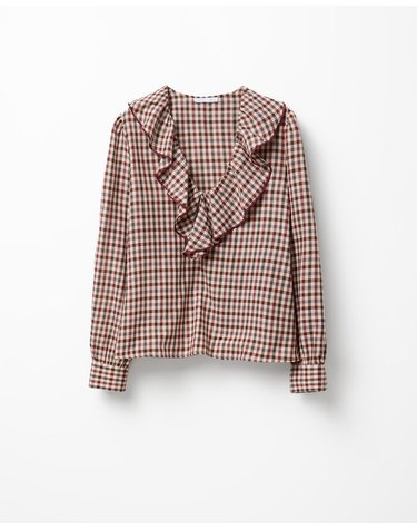 스페라 체크 러플 브이넥 블라우스 58320209206 BEIGE
