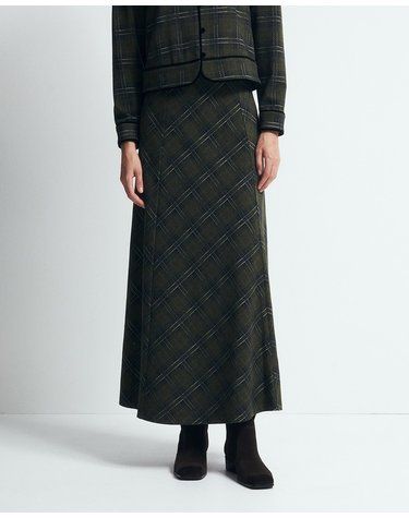 스페라 체크 패턴 롱 스커트 50661800065 530 VERDE OSCURO
