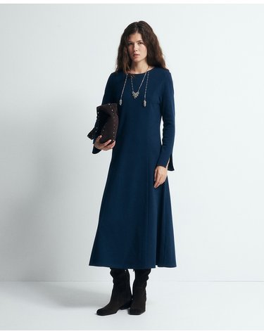 스페라 A라인 라운드넥 미디 원피스 50664100208 430 AZUL OSCURO