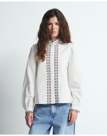 스페라 자수 러플 하이넥 코듀로이 셔츠 58320209453 BLANCO ROTO