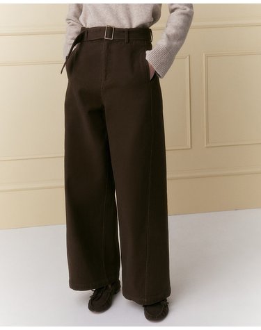 스페라 벨트 코튼 와이드 팬츠 58405102730 MARRON