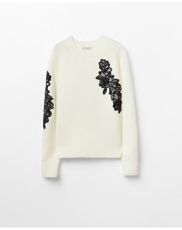 스페라 레이스 자수 라운드넥 니트 스웨터 58212509739 120 CRUDO