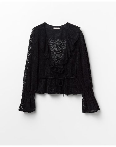 스페라 러플 레이스 긴팔 블라우스 58461600445 NEGRO