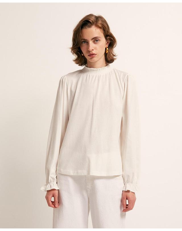 스페라 스페라 러플 하이넥 긴팔 블라우스 50662300362 BLANCO 아이보리 착용컷