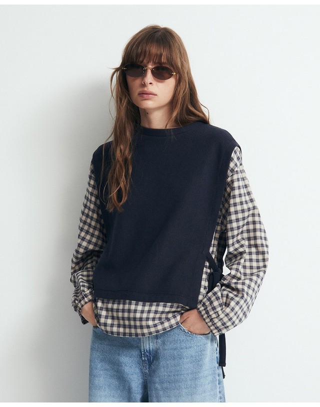 스페라 스페라 니트 조끼 레이어드 긴팔 티셔츠 50662300495 AZUL MARINO 네이비 착용컷
