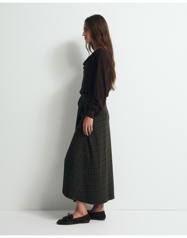 스페라 스페라 체크 패턴 랩 미디 스커트 50661800107 530 VERDE OSCURO 그린 착용컷