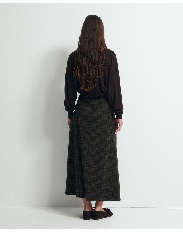스페라 스페라 체크 패턴 랩 미디 스커트 50661800107 530 VERDE OSCURO 그린 착용컷