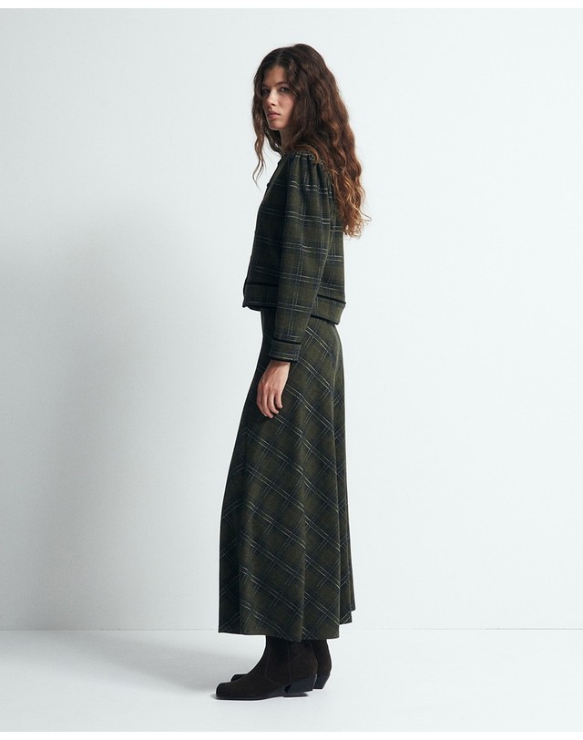 스페라 스페라 체크 패턴 롱 스커트 50661800065 530 VERDE OSCURO 그린 착용컷