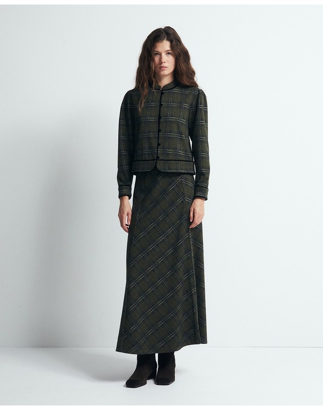 스페라 스페라 체크 크롭 자켓 50661600143 530 VERDE OSCURO 그린 착용컷