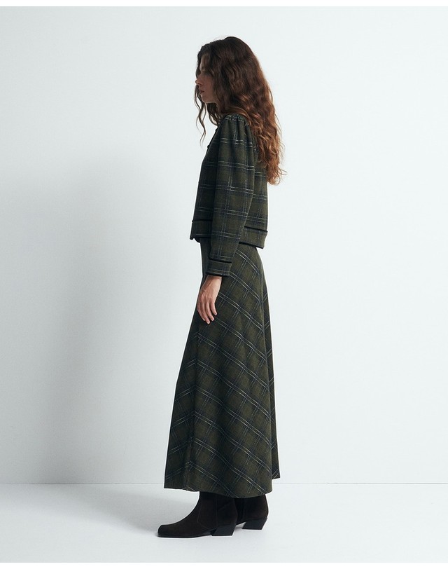 스페라 스페라 체크 크롭 자켓 50661600143 530 VERDE OSCURO 그린 착용컷