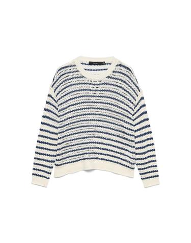 베로모다 펀칭 니트 라운드넥 긴팔 스웨터 4133006 ESTAMPADO AZUL