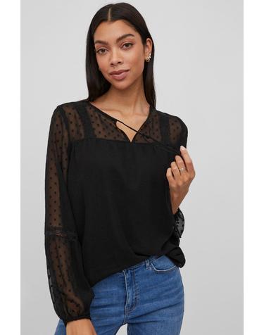 빌라 플루메티 시스루 블랙 긴팔 블라우스 6012243 NEGRO