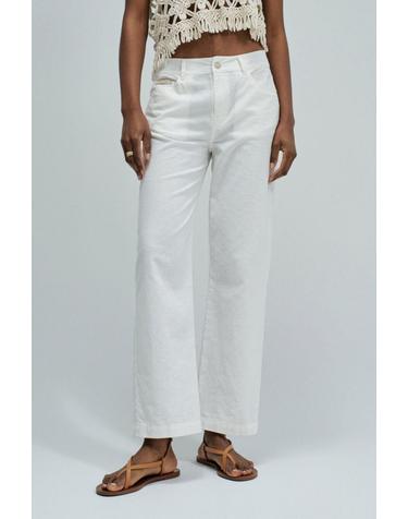 살사진스 하이웨이스트 린넨 와이드 팬츠 3723083 BLANCO