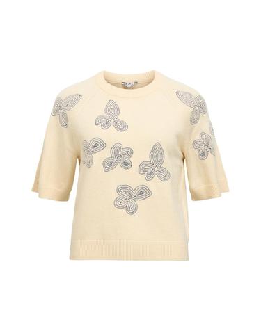 오브젝트 자수 라운드넥 반팔 니트 스웨터 3763153 BEIGE