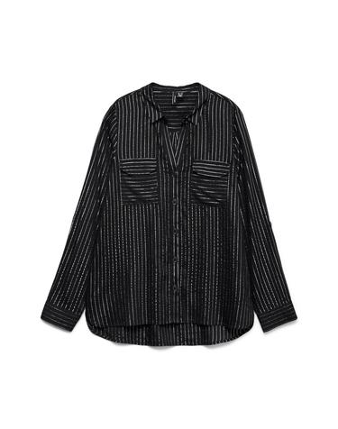 베로모다 루렉스 스트라이프 오버핏 브이넥 셔츠 6012325 NEGRO
