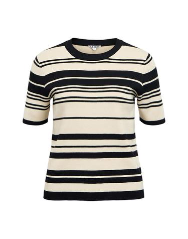오브젝트 스트라이프 라운드넥 반팔 니트 탑 9934293 BEIGE