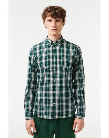 라코스테 테크니컬 체크 패턴 남성 스트레치 코튼 긴팔 셔츠 6740887 ESTAMPADO VERDE
