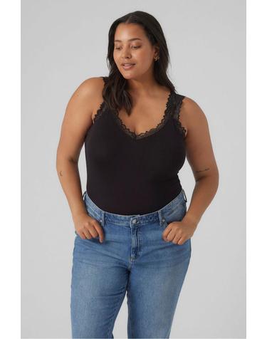 베로모다 레이스 브이넥 민소매 탑 빅사이즈 9934358 NEGRO