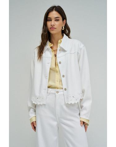 살사진스 자수 루즈핏 화이트 데님 자켓 5943157 BLANCO