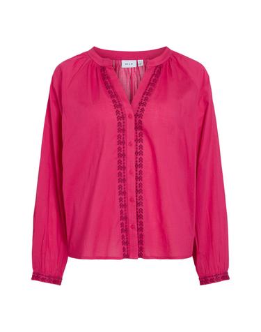 빌라 오가닉 코튼 자수 브이넥 블라우스 핑크 4013046 FUCSIA