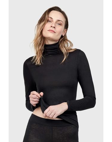 기셀라 하이넥 울혼방 슬림핏 긴팔 티셔츠 블랙 4233673 NEGRO