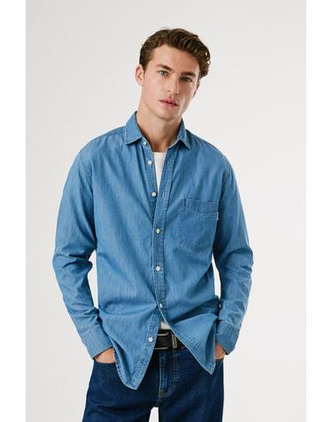 페페진스 슬림핏 테크니컬 라이트 데님 긴팔 셔츠 2850375 AZUL