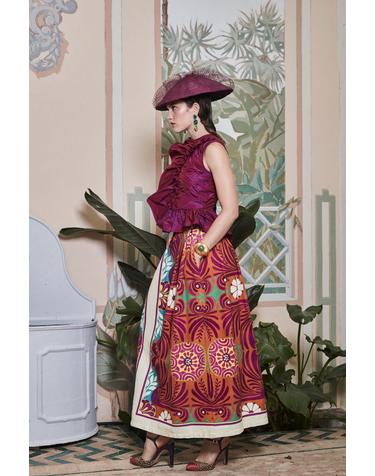 파남비 플라워 프린트 A라인 롱 스커트 5723785 FUCSIA