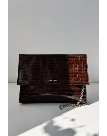 더코드 크로커 엠보 레더 초콜릿 브라운 체인 클러치백 5510666 MARRON OSCURO