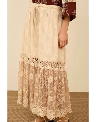 메이시 자수 레이스 자카드 롱 스커트 5723803 BEIGE
