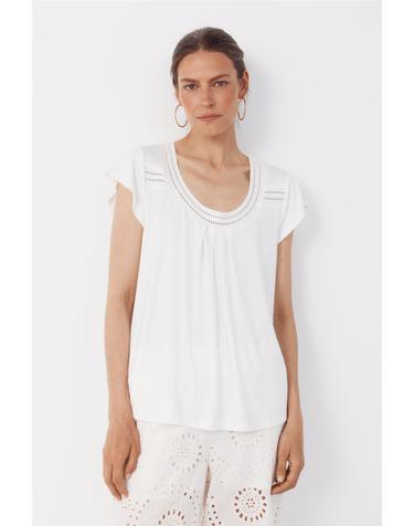 꼬르떼피엘 파이핑 디테일 라운드넥 반팔 탑 9163244 BLANCO
