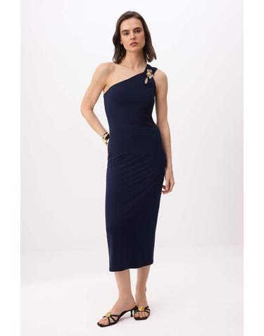 트렌디올 원숄더 비대칭넥 미디 원피스 9123766 AZUL